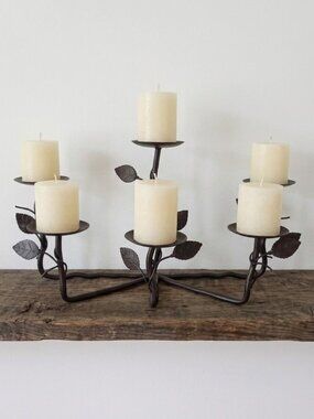 Vintage Wrought Iron Candelabra 6-Arm Leaf Design French Country Decor 19.5" Vtg